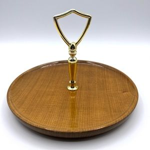 Vintage Mid Century Oregon Myrtlewood Nut or Candy Dish Gold Center Handle 8”